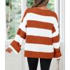 imageZESICA Womens 2025 Fall Long Sleeve Oversized Striped Color Block Comfy Loose Crew Neck Knitted Pullover SweaterOrange