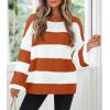 imageZESICA Womens 2025 Fall Long Sleeve Oversized Striped Color Block Comfy Loose Crew Neck Knitted Pullover SweaterOrange