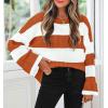 imageZESICA Womens 2025 Fall Long Sleeve Oversized Striped Color Block Comfy Loose Crew Neck Knitted Pullover SweaterOrange