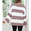 imageZESICA Womens 2025 Fall Long Sleeve Oversized Striped Color Block Comfy Loose Crew Neck Knitted Pullover SweaterPink