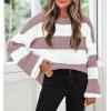 imageZESICA Womens 2025 Fall Long Sleeve Oversized Striped Color Block Comfy Loose Crew Neck Knitted Pullover SweaterPink