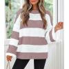 imageZESICA Womens 2025 Fall Long Sleeve Oversized Striped Color Block Comfy Loose Crew Neck Knitted Pullover SweaterPink