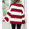 imageZESICA Womens 2025 Fall Long Sleeve Oversized Striped Color Block Comfy Loose Crew Neck Knitted Pullover SweaterRed