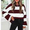 imageZESICA Womens 2025 Fall Long Sleeve Oversized Striped Color Block Comfy Loose Crew Neck Knitted Pullover SweaterWine