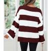imageZESICA Womens 2025 Fall Long Sleeve Oversized Striped Color Block Comfy Loose Crew Neck Knitted Pullover SweaterWine