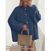 imageZESICA Womens Button Down Cardigan Sweaters 2025 Fall Lantern Long Sleeve Mock Neck Chunky Knit Outerwear CoatDarkblue