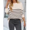 imageZESICA Womens Fall 2025 Casual Long Sleeve Crew Neck Side Slit Oversized Ribbed Knit Pullover Sweater TopsApricotstripe