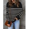 imageZESICA Womens Fall 2025 Casual Long Sleeve Crew Neck Side Slit Oversized Ribbed Knit Pullover Sweater TopsBlackstripe