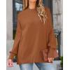 imageZESICA Womens Fall 2025 Casual Long Sleeve Crew Neck Side Slit Oversized Ribbed Knit Pullover Sweater TopsCaramel
