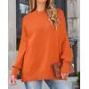 imageZESICA Womens Fall 2025 Casual Long Sleeve Crew Neck Side Slit Oversized Ribbed Knit Pullover Sweater TopsOrange