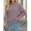 imageZESICA Womens Fall 2025 Turtleneck Batwing Long Sleeve Ribbed Knit Casual Soft Pullover Sweater Jumper TopPurple