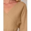 imageZESICA Womens Fall 2025 Wrap V Neck Long Batwing Sleeve Belted Waist Ruffle Knitted Sweater Pullover TopCamel