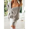 imageZESICA Womens Fall 2025 Wrap V Neck Long Batwing Sleeve Belted Waist Ruffle Knitted Sweater Pullover TopGrey
