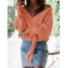 imageZESICA Womens Fall 2025 Wrap V Neck Long Batwing Sleeve Belted Waist Ruffle Knitted Sweater Pullover TopPeach