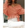 imageZESICA Womens Fall 2025 Wrap V Neck Long Batwing Sleeve Belted Waist Ruffle Knitted Sweater Pullover TopPeach