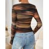 imageZESICA Womens Floral Mesh Going Out Tops Fall Long Sleeve Crewneck Slim Fit Ruched Y2k Shirts Beach Vacation OutfitsBrown