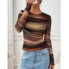 imageZESICA Womens Floral Mesh Going Out Tops Fall Long Sleeve Crewneck Slim Fit Ruched Y2k Shirts Beach Vacation OutfitsBrown