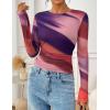 imageZESICA Womens Floral Mesh Going Out Tops Fall Long Sleeve Crewneck Slim Fit Ruched Y2k Shirts Beach Vacation OutfitsMulticolour