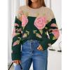 imageZESICA Womens Floral Oversized Sweaters 2025 Fall Crewneck Long Sleeve Casual Chunky Knit Pullover Sweater TopsGreen