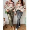 imageZESICA Womens Floral Oversized Sweaters 2025 Fall Crewneck Long Sleeve Casual Chunky Knit Pullover Sweater TopsKhaki