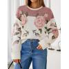 imageZESICA Womens Floral Oversized Sweaters 2025 Fall Crewneck Long Sleeve Casual Chunky Knit Pullover Sweater TopsPink