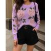imageZESICA Womens Floral Oversized Sweaters 2025 Fall Crewneck Long Sleeve Casual Chunky Knit Pullover Sweater TopsPurple