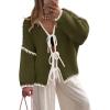 imageZESICA Crdigans for Women Trendy 2025 Tie Front Bow Sweaters Casual Long Sleeve Winter Clothing CoatsArmygreen