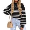 imageZESICA Womens 2025 Fall Fashion Turtleneck Long Sleeve Striped Ribbed Knit Loose Pullover Sweater TopsBlack