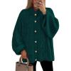 imageZESICA Womens Button Down Cardigan Sweaters 2025 Fall Lantern Long Sleeve Mock Neck Chunky Knit Outerwear CoatDarkgreen