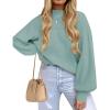 imageZESICA Womens Casual Turtleneck Long Lantern Sleeve Fall 2025 Oversized Ribbed Knit Pullover Sweater Jumper TopLake