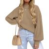imageZESICA Womens Casual Turtleneck Long Lantern Sleeve Fall 2025 Oversized Ribbed Knit Pullover Sweater Jumper TopLightkhaki