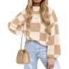 imageZESICA Womens Casual Turtleneck Long Lantern Sleeve Fall 2025 Oversized Ribbed Knit Pullover Sweater Jumper TopLightkhakiplaid