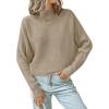 imageZESICA Womens Fall 2025 Turtleneck Batwing Long Sleeve Ribbed Knit Casual Soft Pullover Sweater Jumper TopKhaki