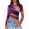 imageZESICA Womens Floral Mesh Going Out Tops Fall Long Sleeve Crewneck Slim Fit Ruched Y2k Shirts Beach Vacation OutfitsMulticolour