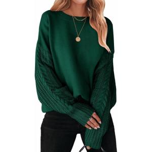 imageZESICA Womens 2025 Fall Long Sleeve Crew Neck Solid Color Cable Knit Chunky Casual Oversized Pullover Sweater TopsForestgreen