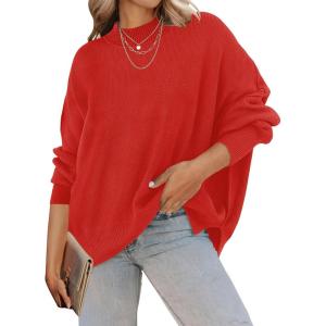 imageZESICA Womens Fall 2025 Casual Long Sleeve Crew Neck Side Slit Oversized Ribbed Knit Pullover Sweater TopsFirered