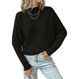 imageZESICA Womens Fall 2025 Turtleneck Batwing Long Sleeve Ribbed Knit Casual Soft Pullover Sweater Jumper TopBlack