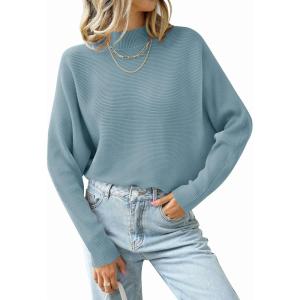 imageZESICA Womens Fall 2025 Turtleneck Batwing Long Sleeve Ribbed Knit Casual Soft Pullover Sweater Jumper TopBlue