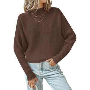 imageZESICA Womens Fall 2025 Turtleneck Batwing Long Sleeve Ribbed Knit Casual Soft Pullover Sweater Jumper TopCoffee