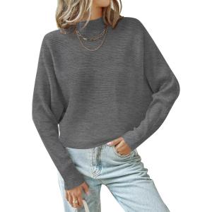 imageZESICA Womens Fall 2025 Turtleneck Batwing Long Sleeve Ribbed Knit Casual Soft Pullover Sweater Jumper TopDarkgrey