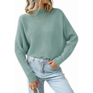 imageZESICA Womens Fall 2025 Turtleneck Batwing Long Sleeve Ribbed Knit Casual Soft Pullover Sweater Jumper TopLake