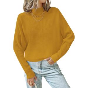 imageZESICA Womens Fall 2025 Turtleneck Batwing Long Sleeve Ribbed Knit Casual Soft Pullover Sweater Jumper TopMustard