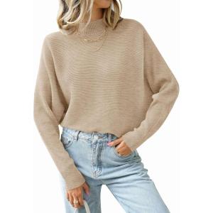 imageZESICA Womens Fall 2025 Turtleneck Batwing Long Sleeve Ribbed Knit Casual Soft Pullover Sweater Jumper TopOatmeal