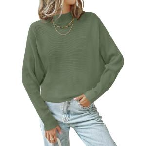 imageZESICA Womens Fall 2025 Turtleneck Batwing Long Sleeve Ribbed Knit Casual Soft Pullover Sweater Jumper TopOlive