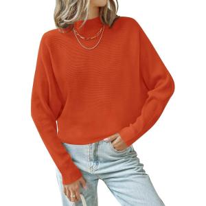 imageZESICA Womens Fall 2025 Turtleneck Batwing Long Sleeve Ribbed Knit Casual Soft Pullover Sweater Jumper TopOrange