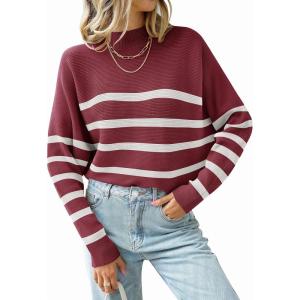 imageZESICA Womens Fall 2025 Turtleneck Batwing Long Sleeve Ribbed Knit Casual Soft Pullover Sweater Jumper TopPlum