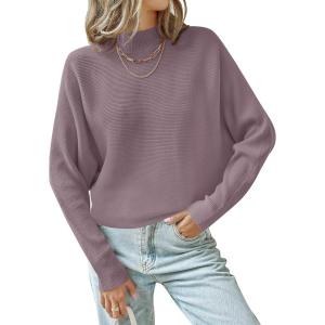 imageZESICA Womens Fall 2025 Turtleneck Batwing Long Sleeve Ribbed Knit Casual Soft Pullover Sweater Jumper TopPurple