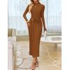 imageZESICA Womens 2025 Fall Long Sleeve Bodycon Dress Mock Neck Party Cocktail Wedding Guest Long Midi DressesCaramel