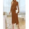 imageZESICA Womens 2025 Fall Long Sleeve Bodycon Dress Mock Neck Party Cocktail Wedding Guest Long Midi DressesCaramel