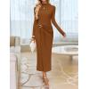 imageZESICA Womens 2025 Fall Long Sleeve Bodycon Dress Mock Neck Party Cocktail Wedding Guest Long Midi DressesCaramel